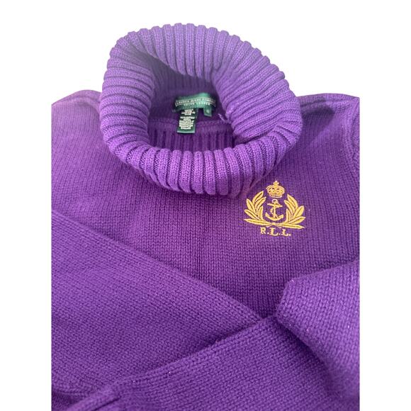 Ralph Lauren Womens Turtleneck Sweater Size XS Purple Gold Crest Pullover Ribbed - Picture 1 of 3